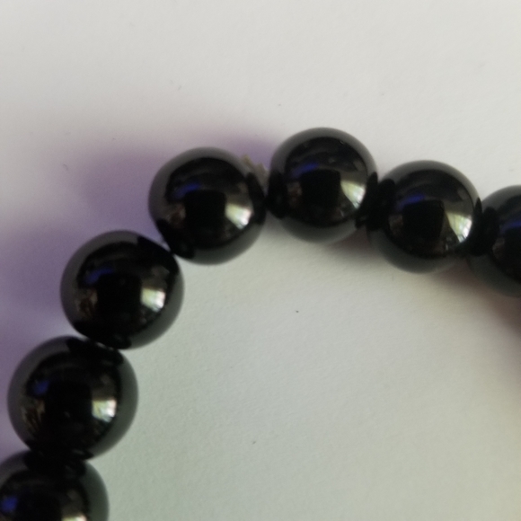 Gemstone beads stretch bracelet black orange lava silver tone - Picture 9 of 9